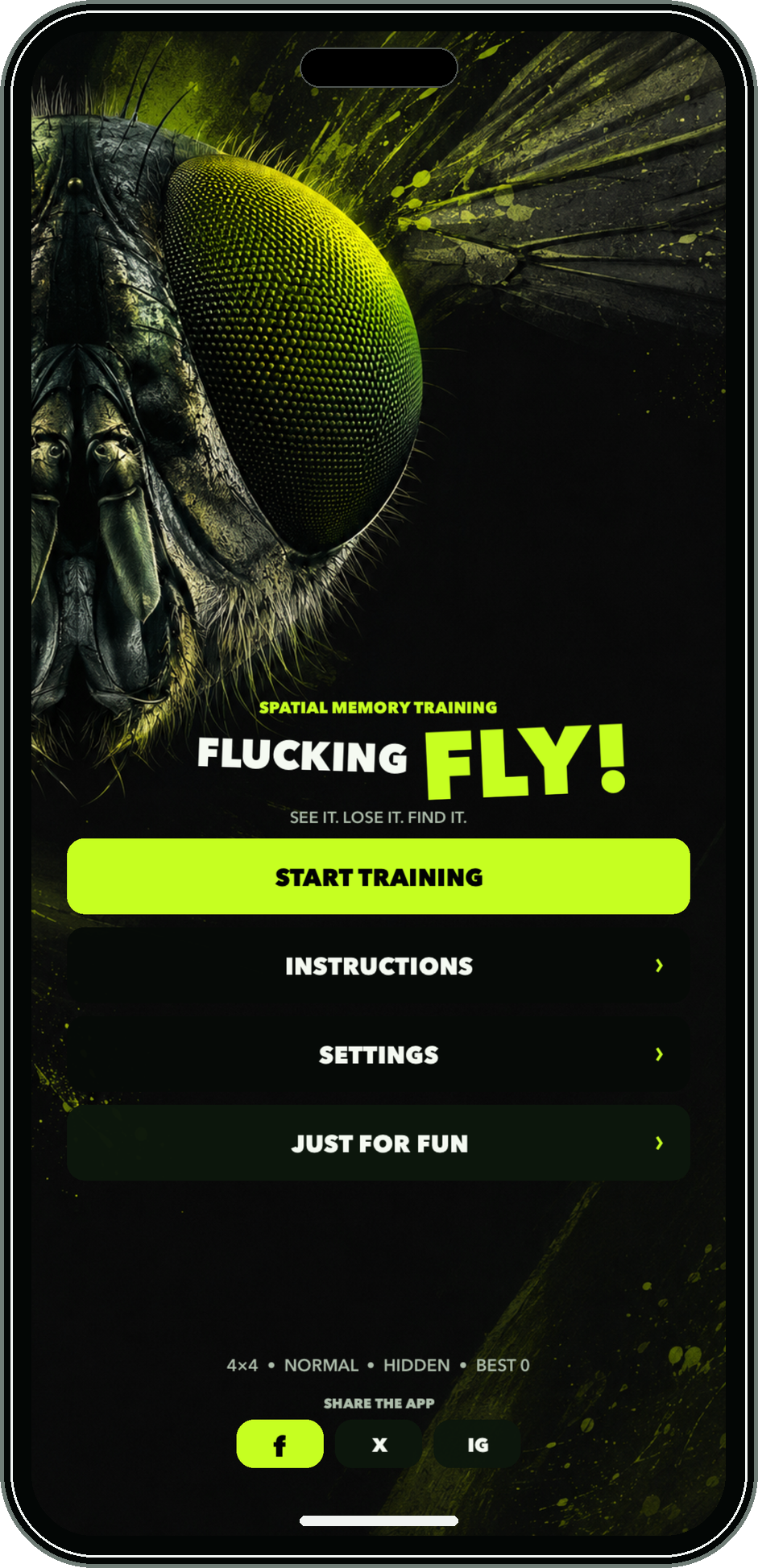 Flucking Fly English home screen on iPhone
